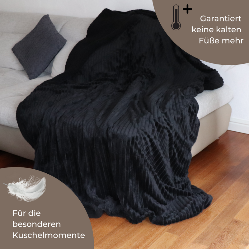 Kuscheldecke flauschig warme Decke in Cord Optik 150x200 cm in schwarz –  WildStage