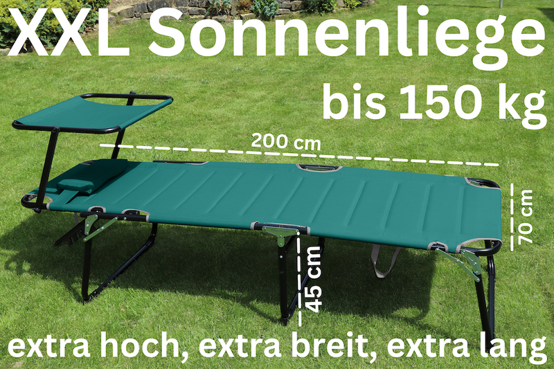 Aluminium Sonnenliege XXL gepolstert mit Sonnendach und Kissen leichte Gartenliege Alu Liege Aqua