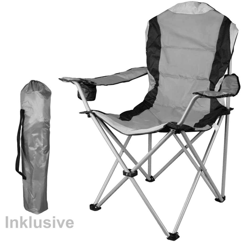Dunlop Campingstuhl faltbar XXL - Luxus Camping Stuhl leicht mit weich  gepolsterter Kopflehne I massiver Stahlrohr Klappstuhl 160kg belastbar I 2  Bequeme Armlehnen mit 2X Getränkehalter I Angelstuhl : : Sonstiges