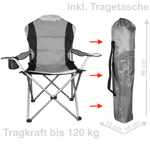 XL Campingstuhl faltbar inkl. Tragetasche, Faltsessel, Klappstuhl grau/schwarz