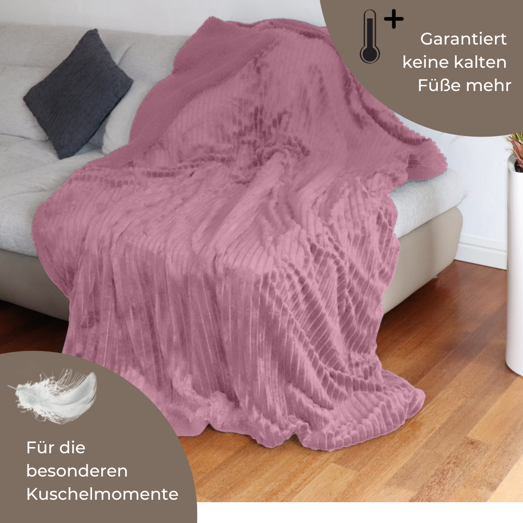 Kuscheldecke flauschig warme Decke in Cord Optik 150x200 cm in schwarz –  WildStage