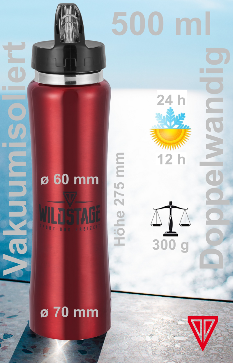 500ml Doppelwandige Edelstahl-Trinkflasche Thermoskanne